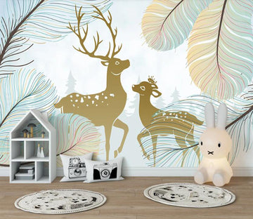 3D Deep Golden Gentle Deer 2527 Wall Murals