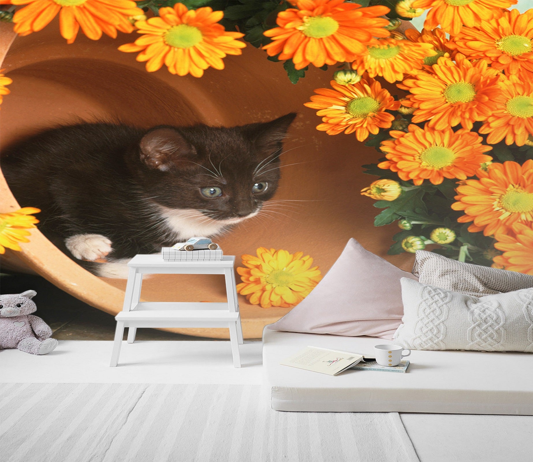 3D Chrysanthemum Kitten 168 Wall Murals