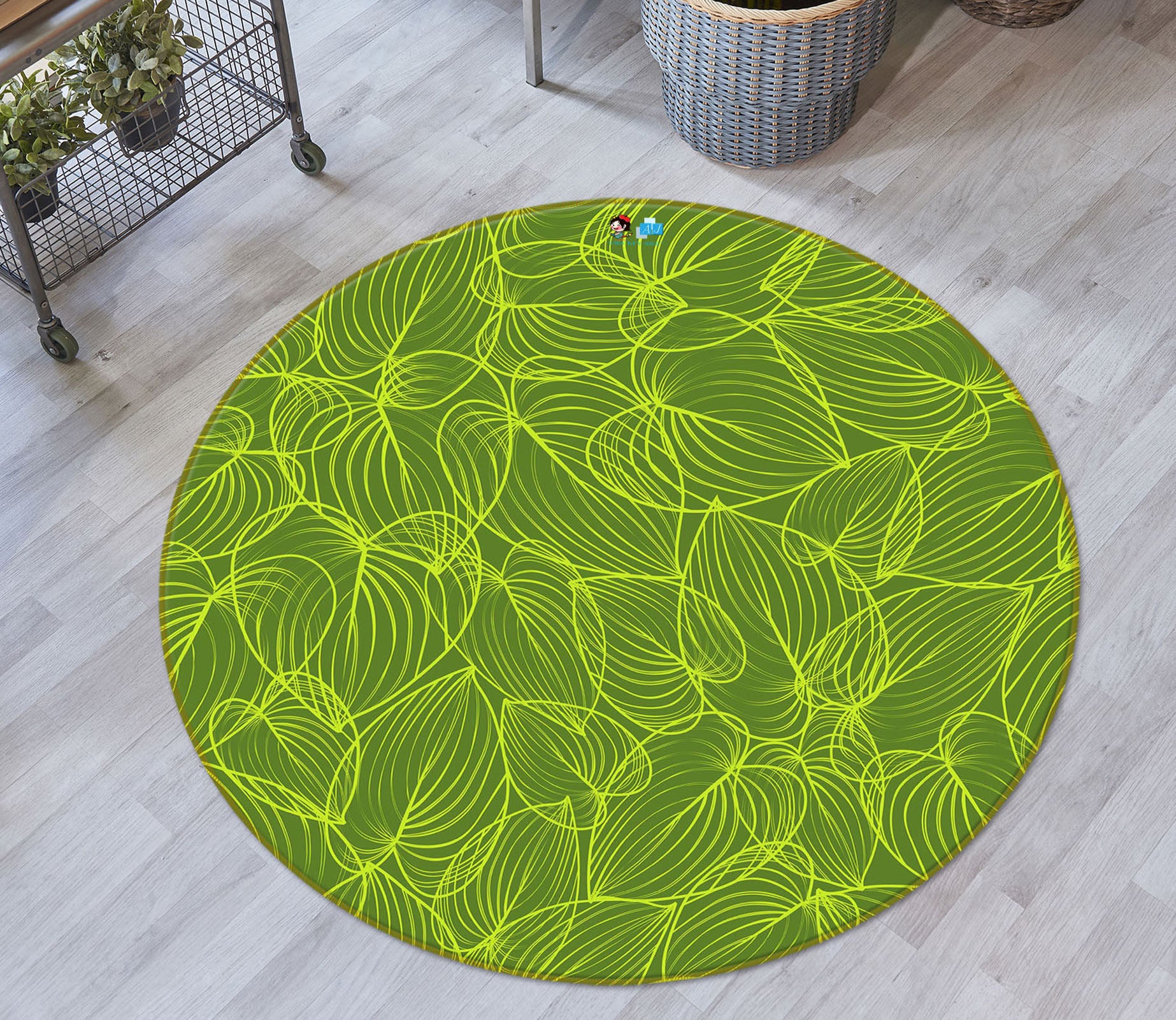 3D Green Line Leaves 10518 Kashmira Jayaprakash Rug Round Non Slip Rug Mat