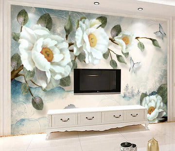 3D White Flowers WC03 Wall Murals Wallpaper AJ Wallpaper 2 