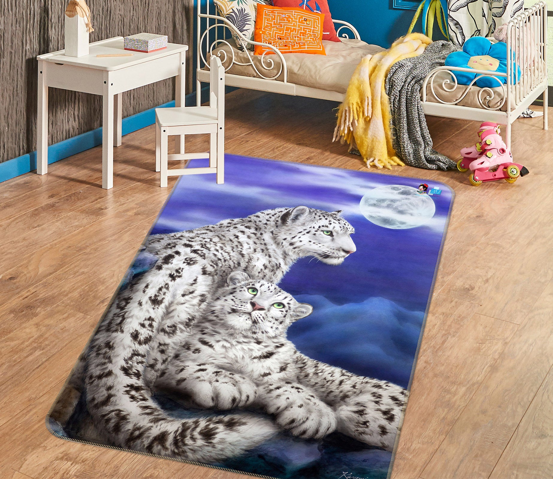 3D White Tiger Moon 5764 Kayomi Harai Rug Non Slip Rug Mat