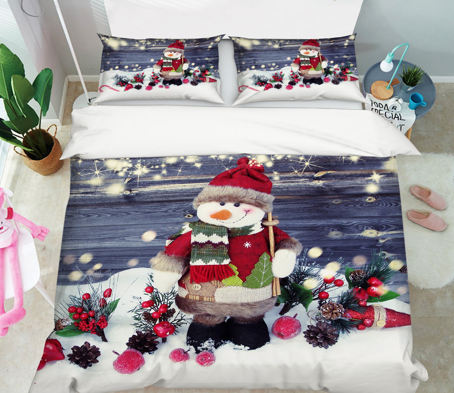 3D Snowman Doll 53028 Christmas Quilt Duvet Cover Xmas Bed Pillowcases