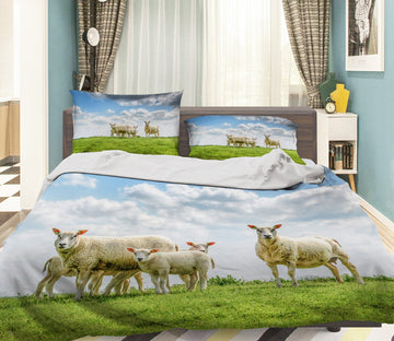 3D Sheep Grassland 1993 Bed Pillowcases Quilt Quiet Covers AJ Creativity Home 