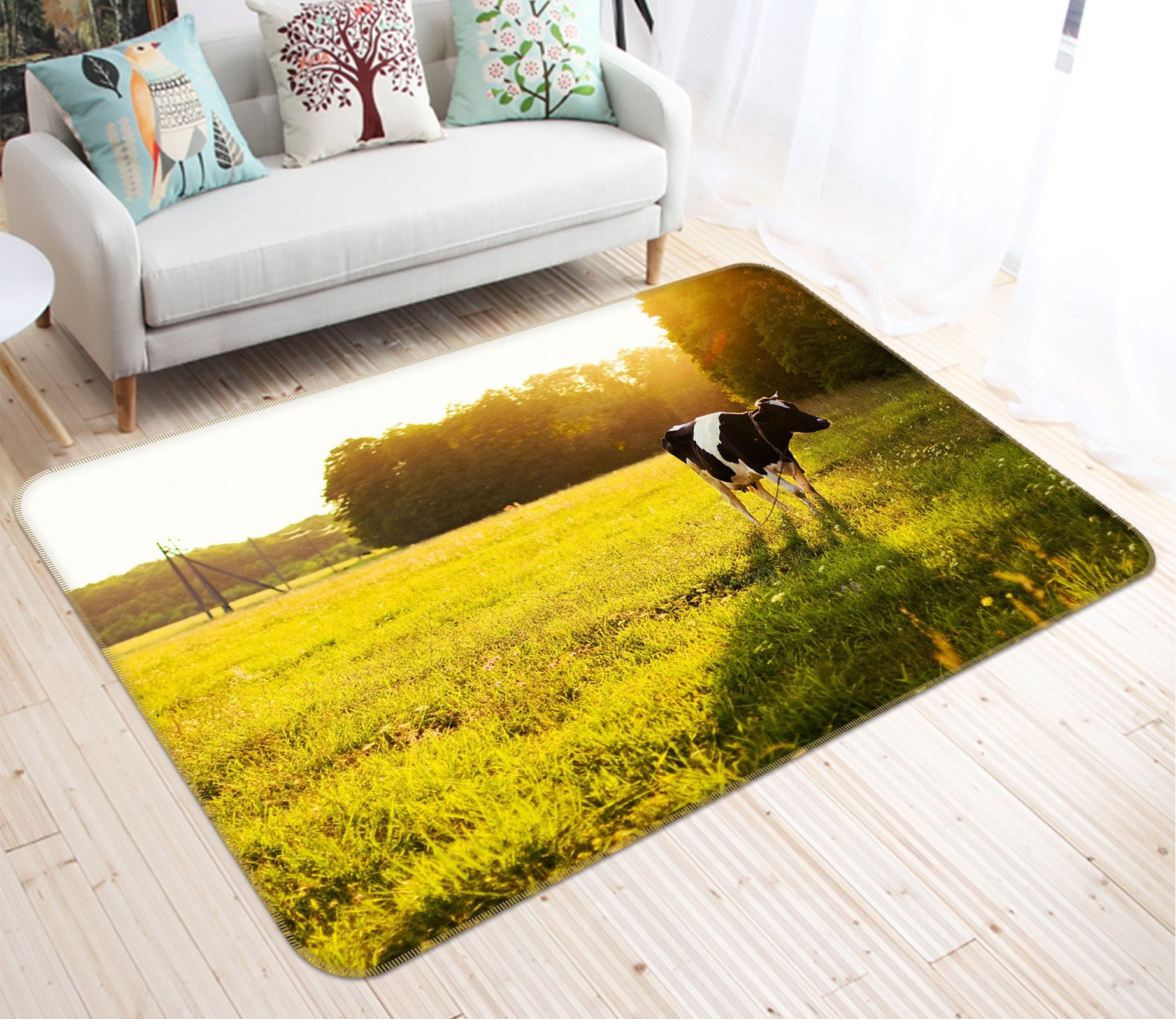 3D Sunshine Grassland Cow 615 Animal Non Slip Rug Mat Mat AJ Creativity Home 