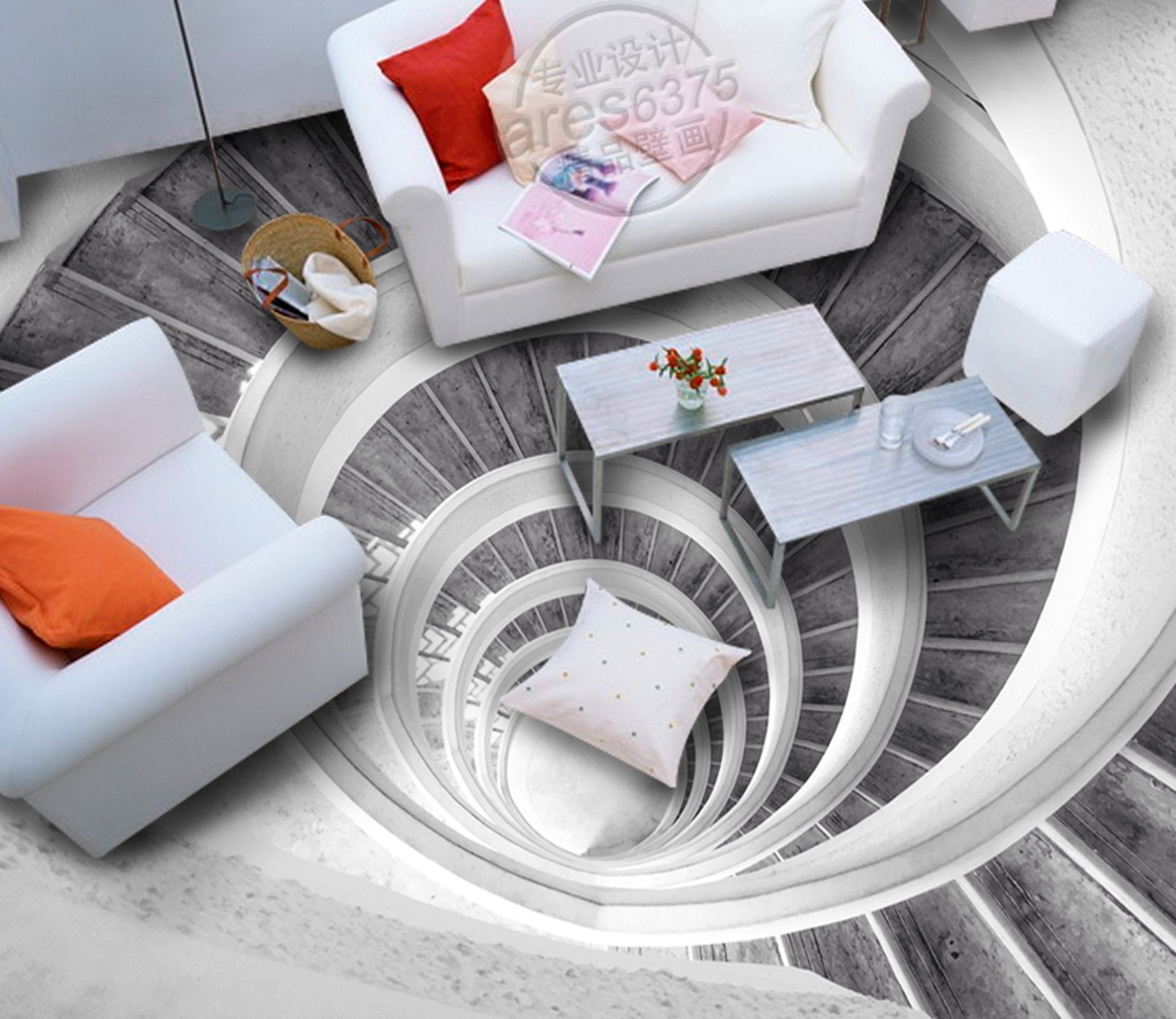 3D White Swirl WG547 Floor Mural Wallpaper AJ Wallpaper 2 