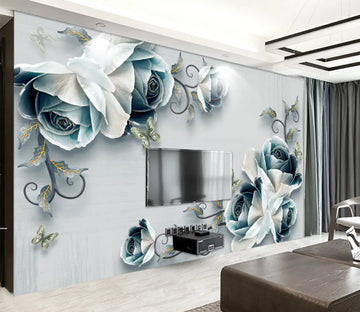 3D Green Rose Butterfly WC2190 Wall Murals