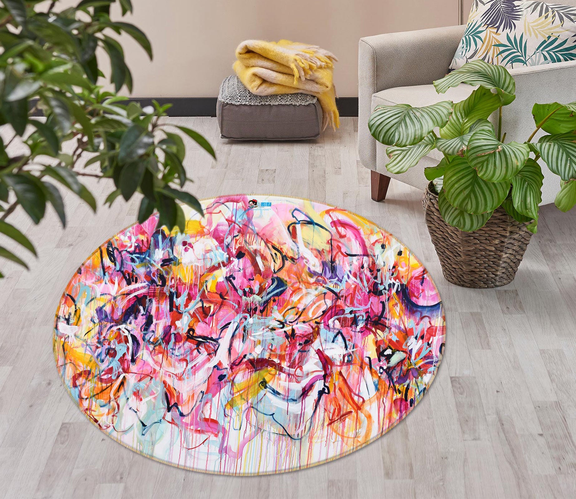 3D Graffiti Painting 1309 Misako Chida Rug Round Non Slip Rug Mat