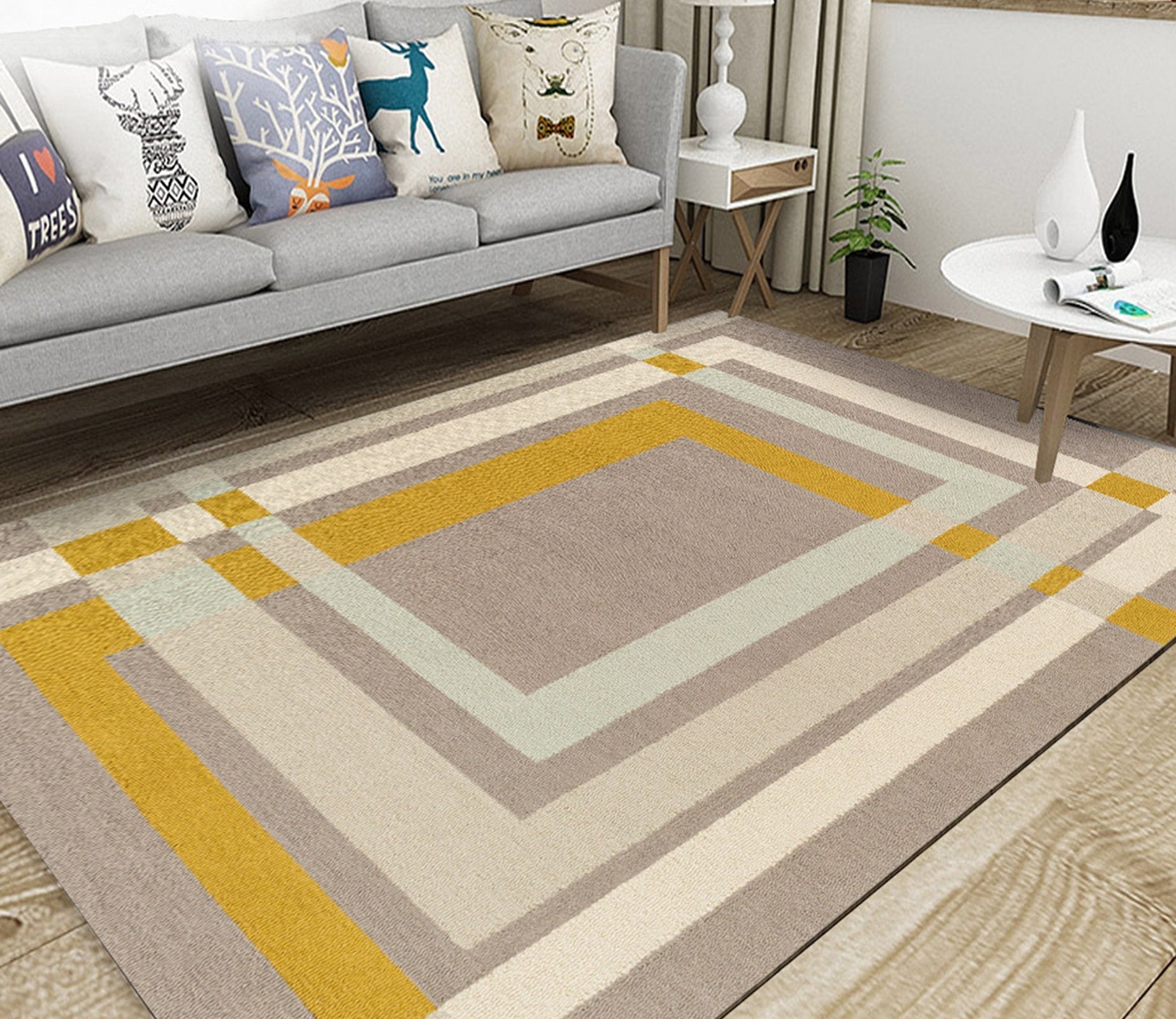 3D Yellow Gray Rectangle WG063 Non Slip Rug Mat Mat AJ Creativity Home 