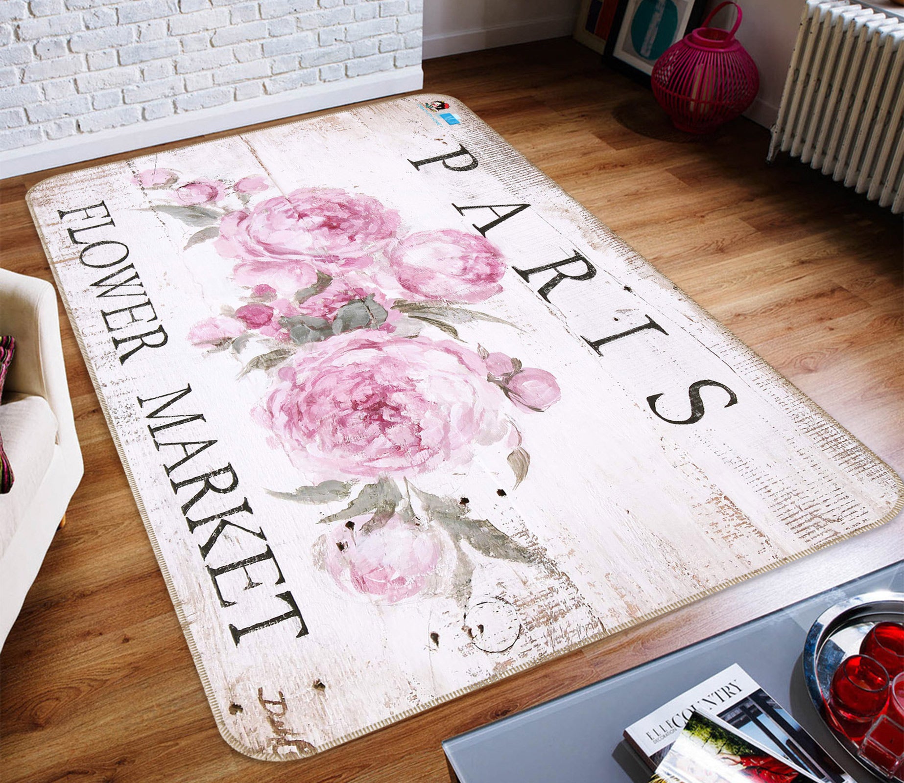 3D Alphabet Flowers 1009 Debi Coules Rug Non Slip Rug Mat