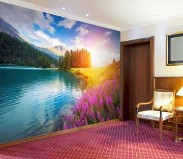 3D Sunset Lake 197 Wall Murals