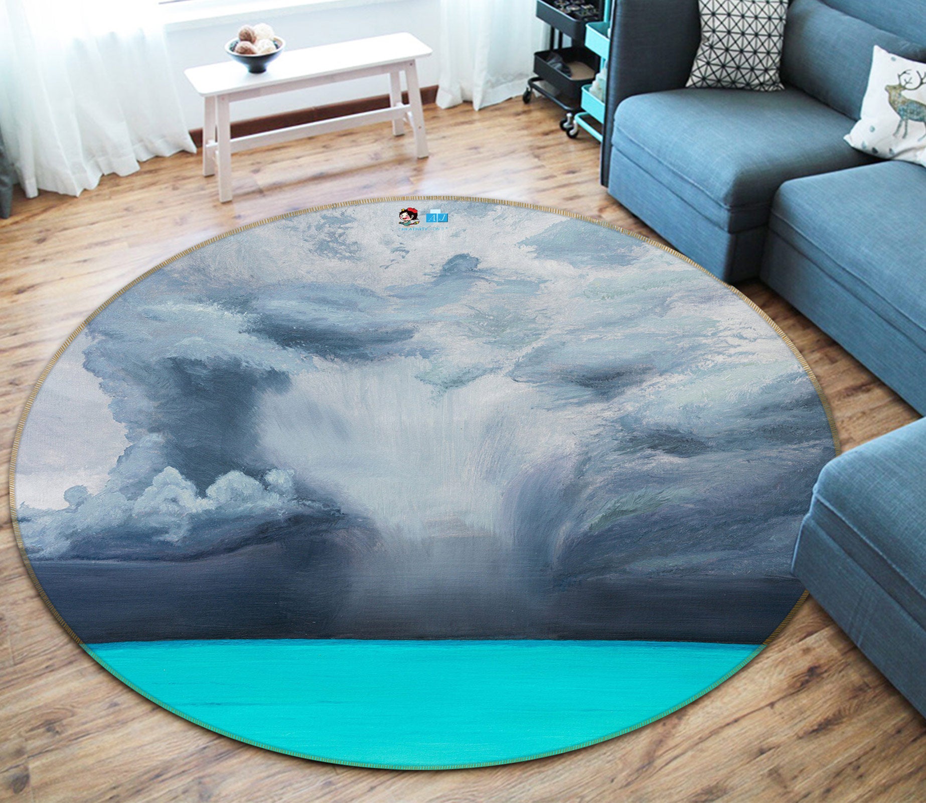 3D Blue-Green Lake Water 18148 Marina Zotova Rug Round Non Slip Rug Mat