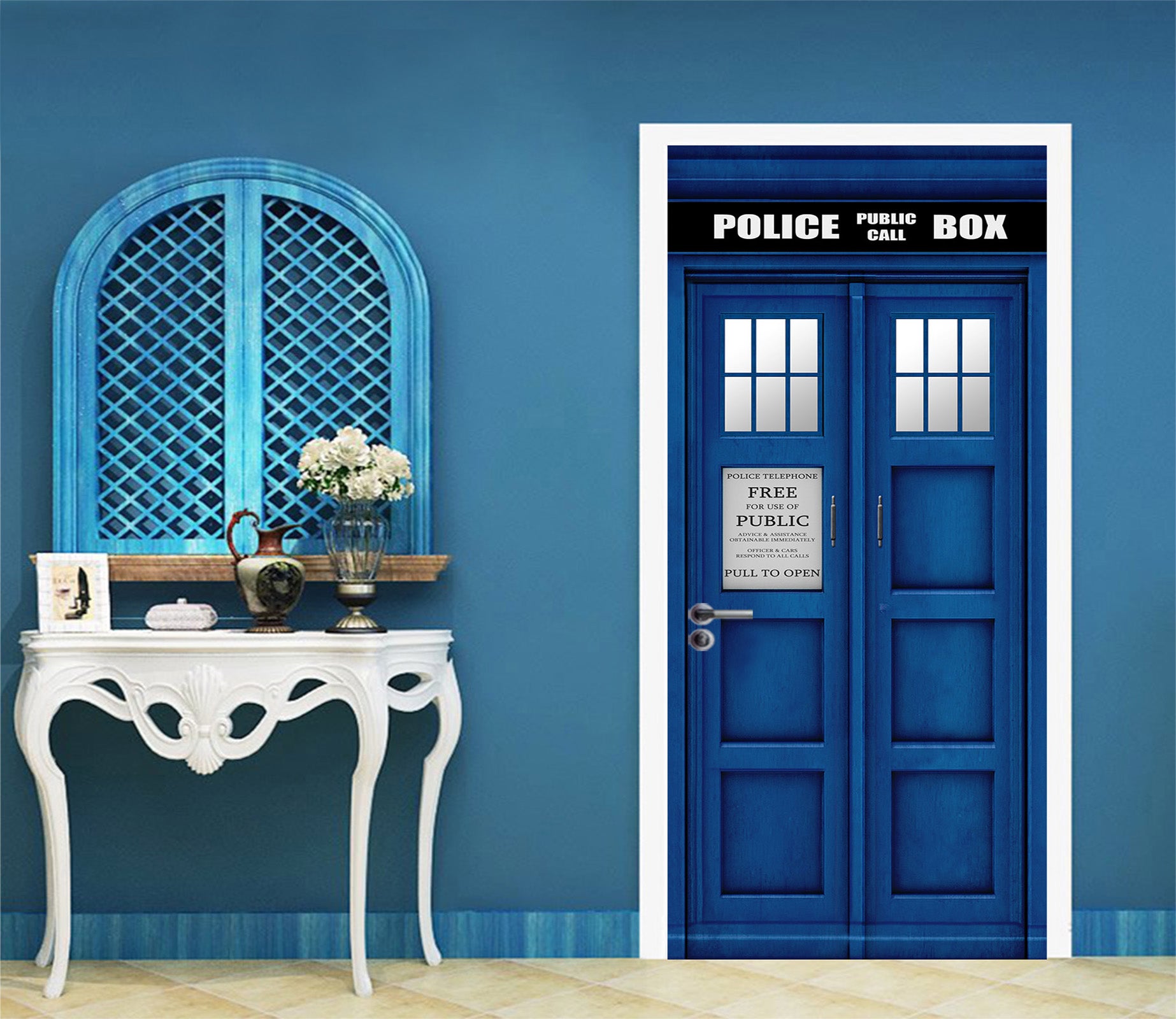 3D Police Blue 123 Door Mural