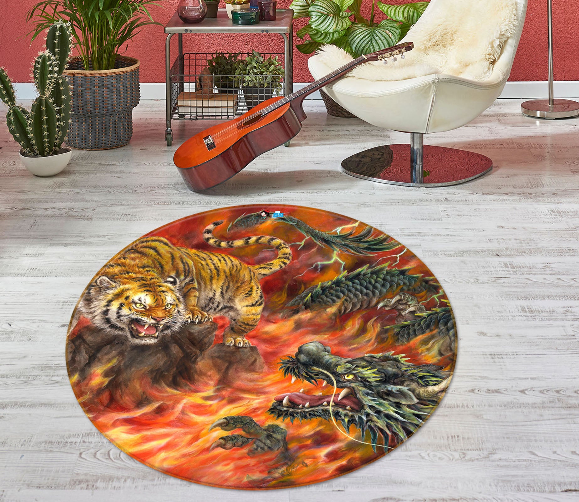 3D Tiger Dragon 6024 Kayomi Harai Rug Round Non Slip Rug Mat