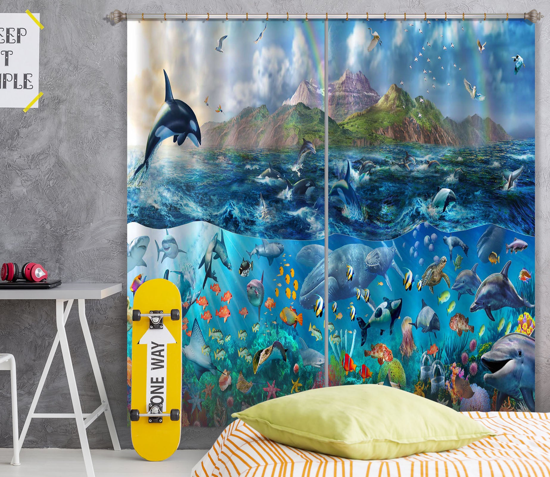 3D Dolphin Jumping 048 Adrian Chesterman Curtain Curtains Drapes