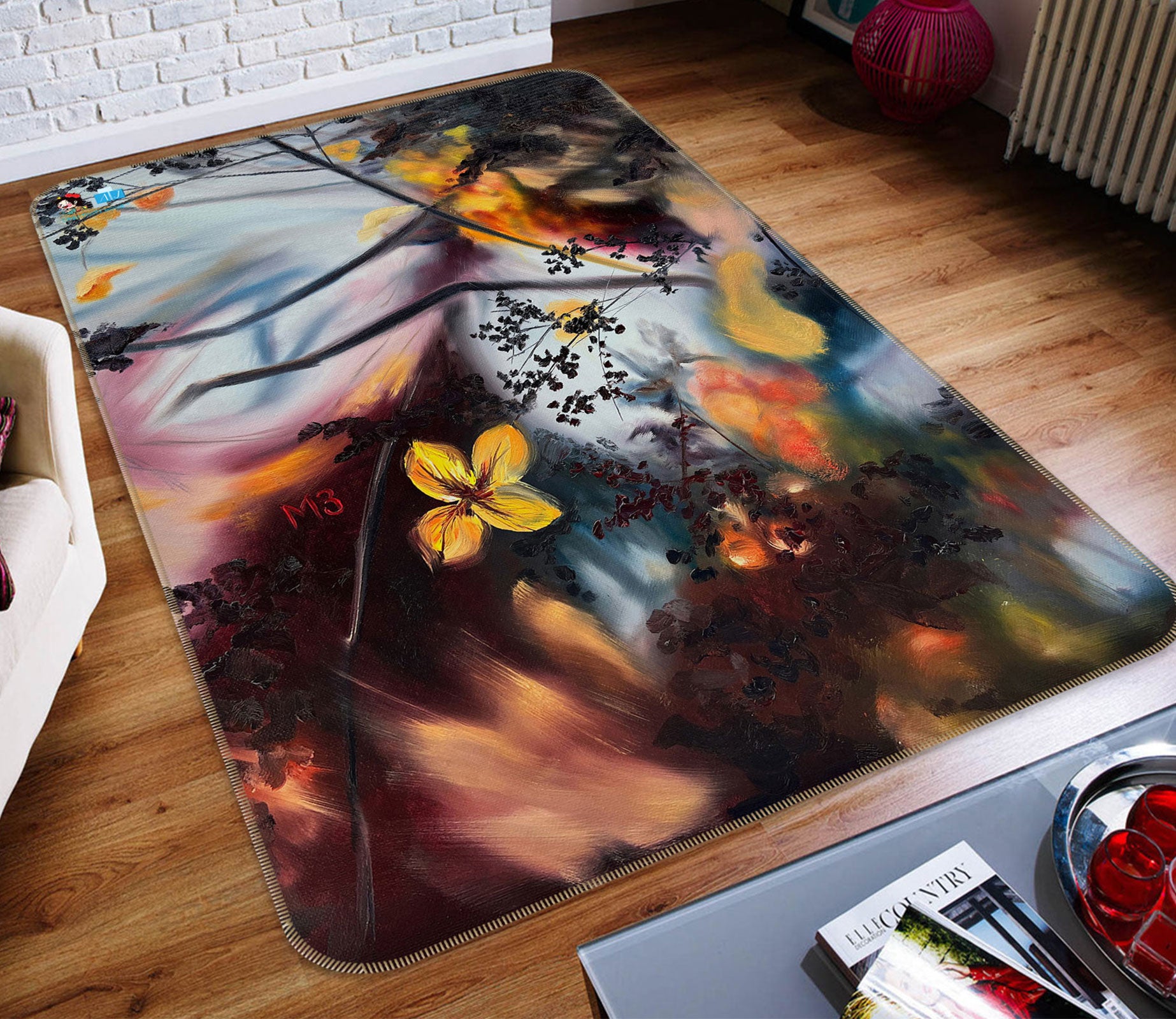 3D Flower Branch Painting 9709 Marina Zotova Rug Non Slip Rug Mat