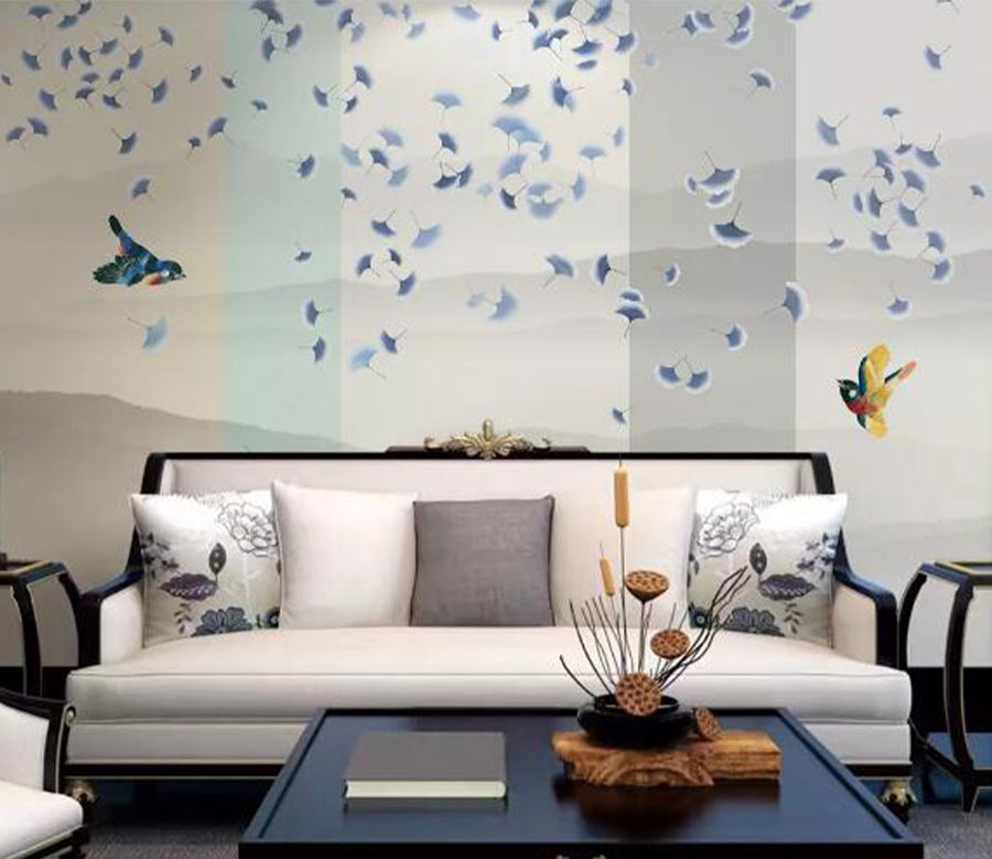 3D Blue Leaf Bird WC2428 Wall Murals