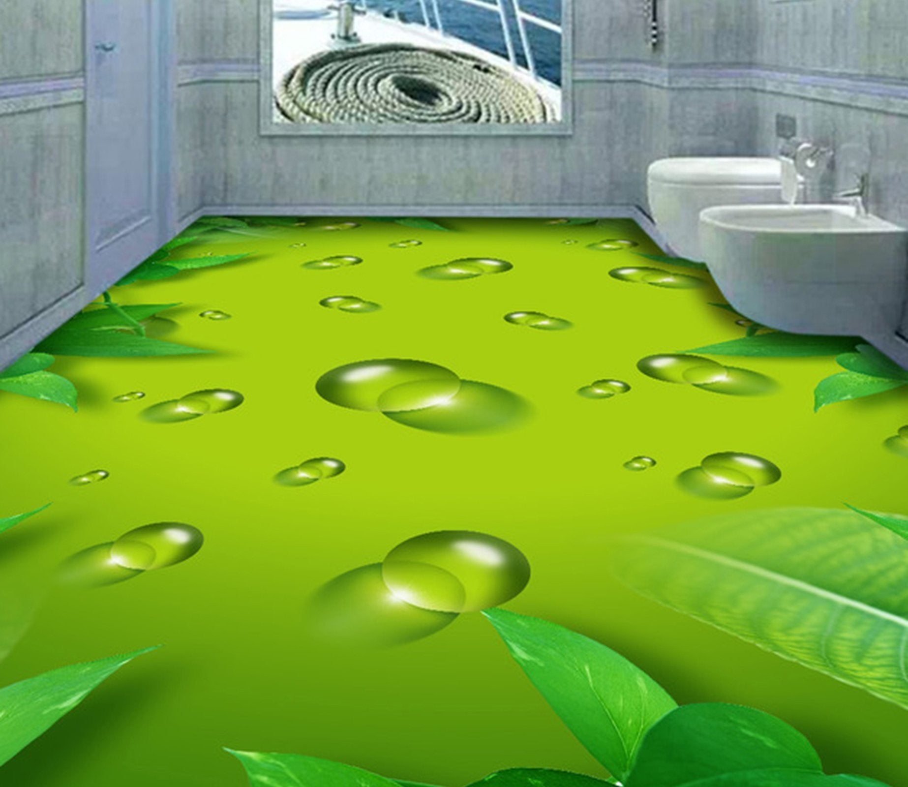 3D Green Leaf Water Drops WG268 Floor Mural Wallpaper AJ Wallpaper 2 