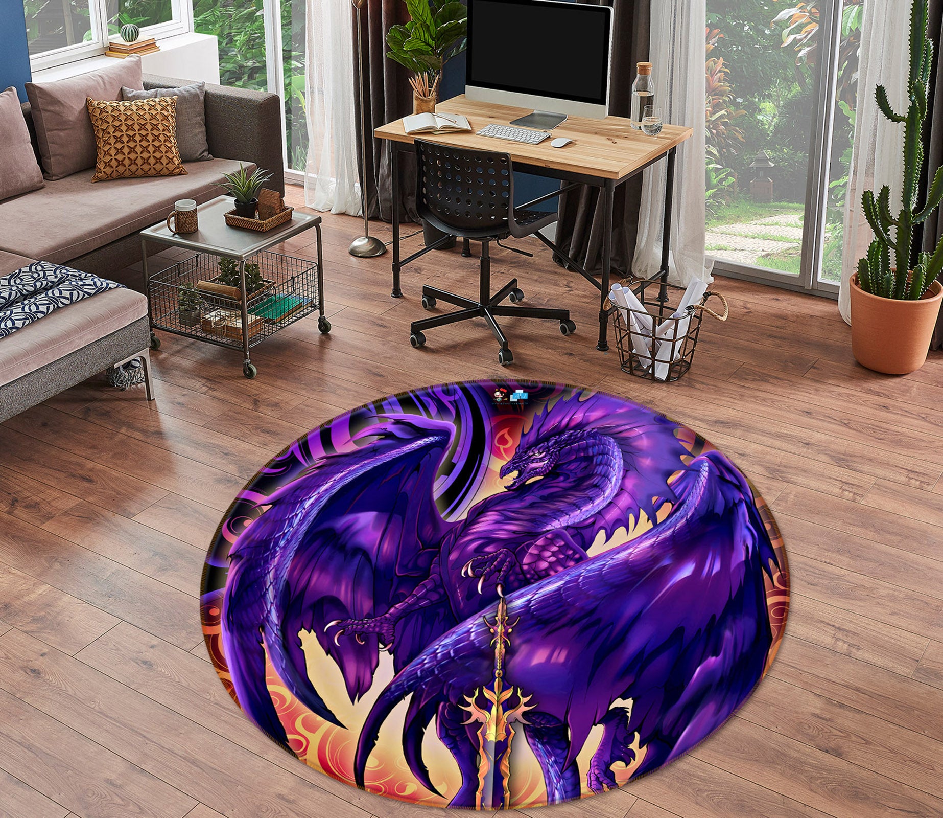 3D Purple Dragon 8366 Ruth Thompson Rug Round Non Slip Rug Mat