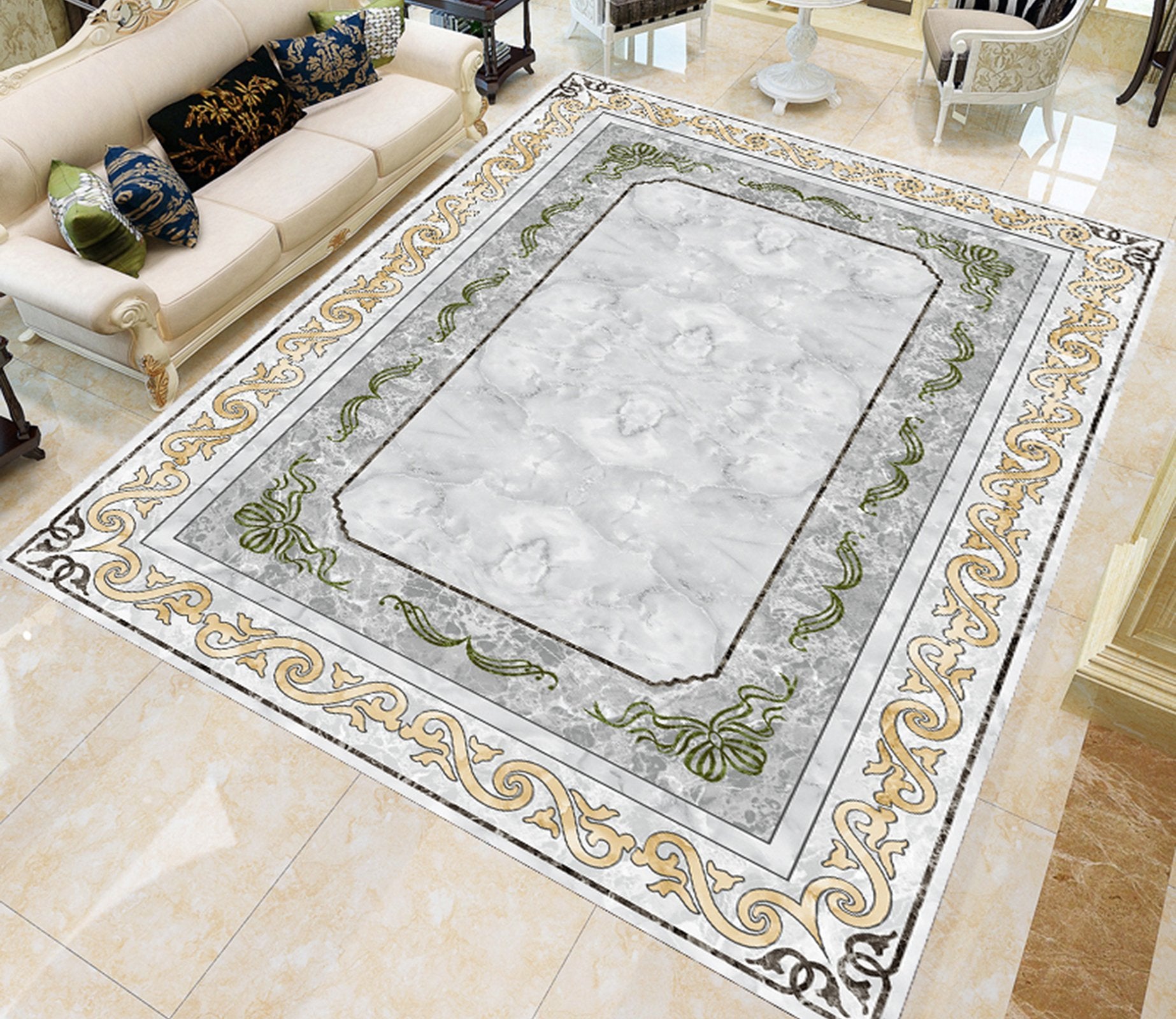 3D Marble Rectangular Lace WG612 Floor Mural Wallpaper AJ Wallpaper 2 