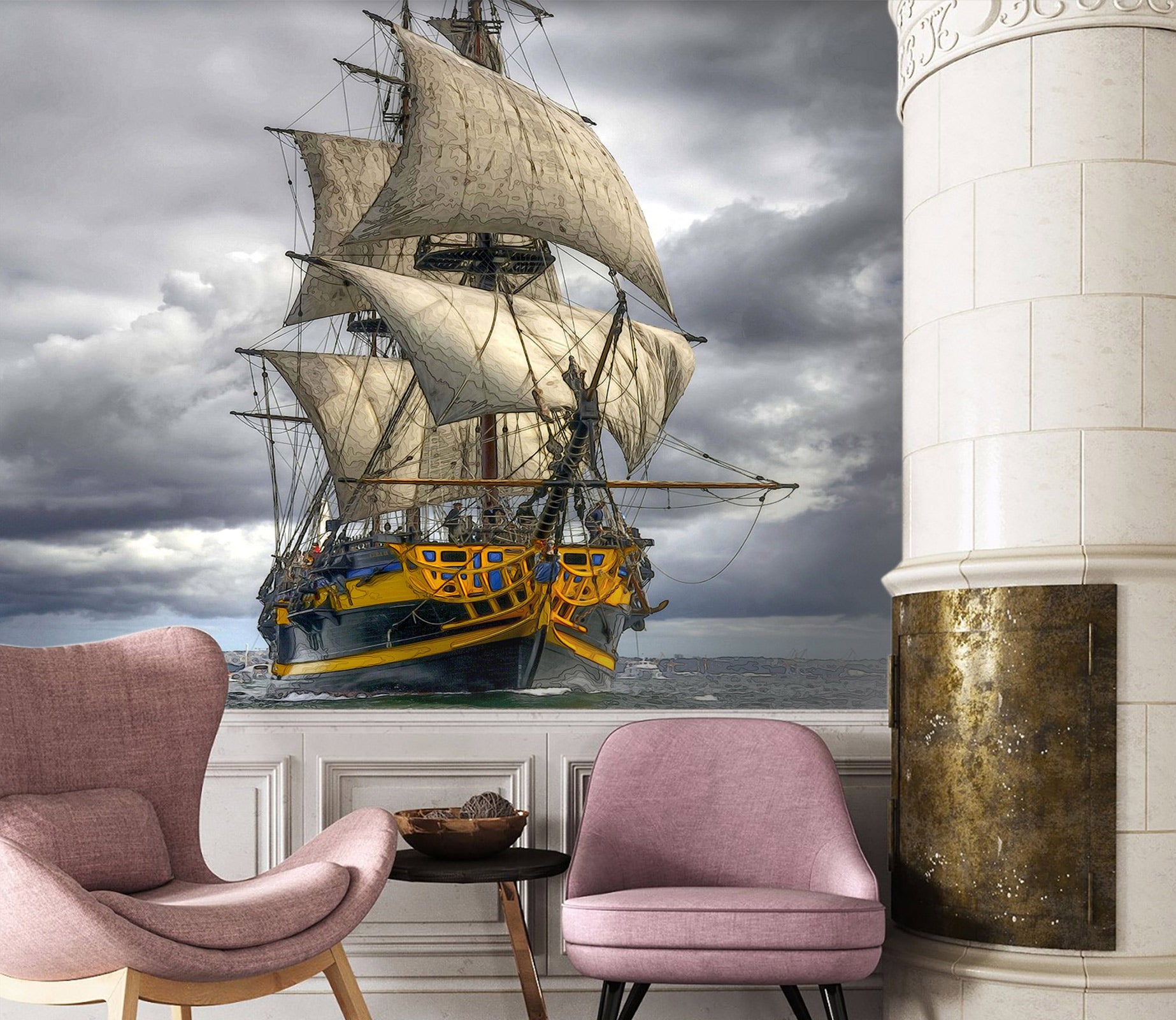 3D Dark Clouds Sailboat 9184 Alius Herb Wall Mural Wall Murals