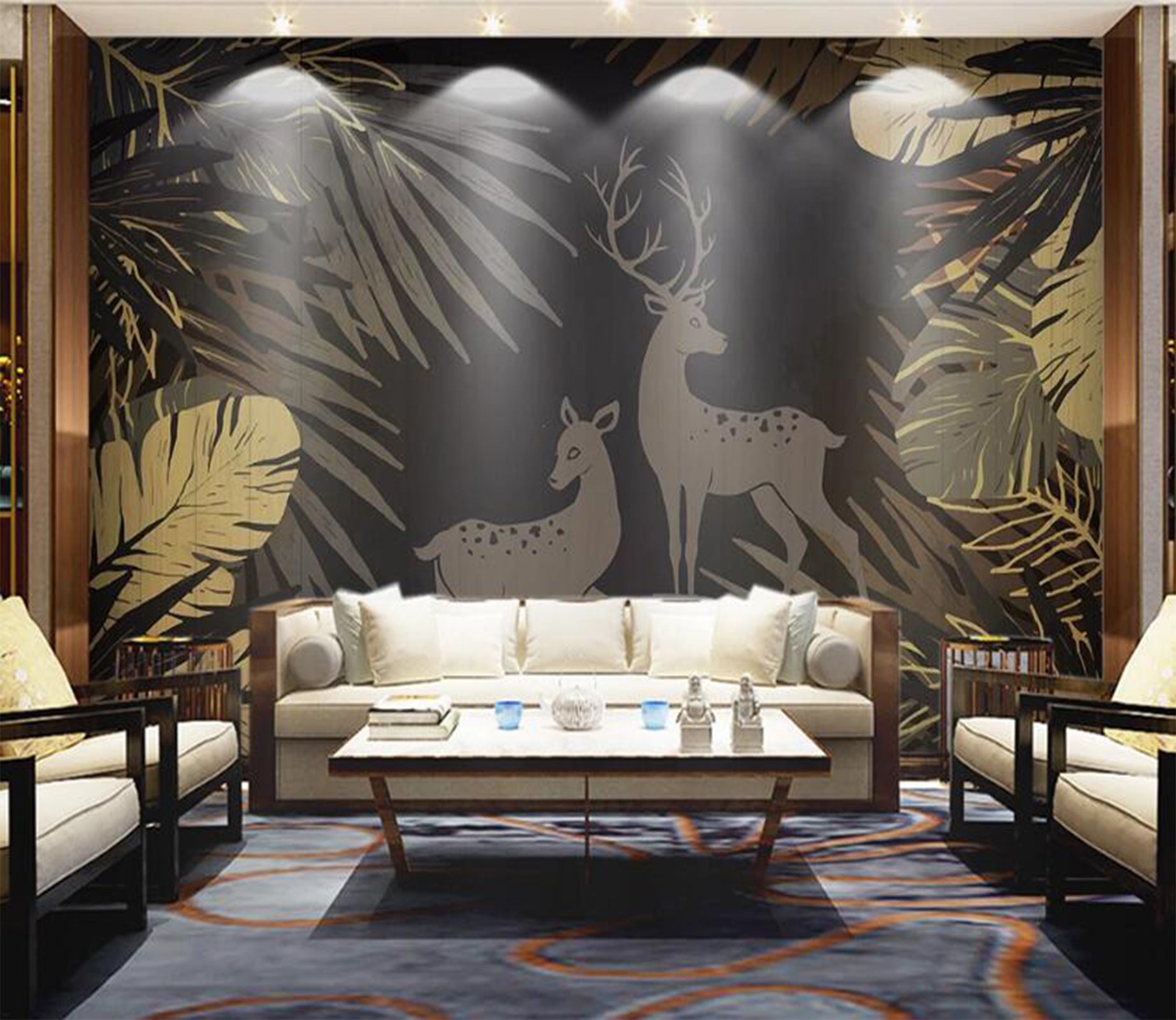 3D Shadow Couple Deer 2503 Wall Murals