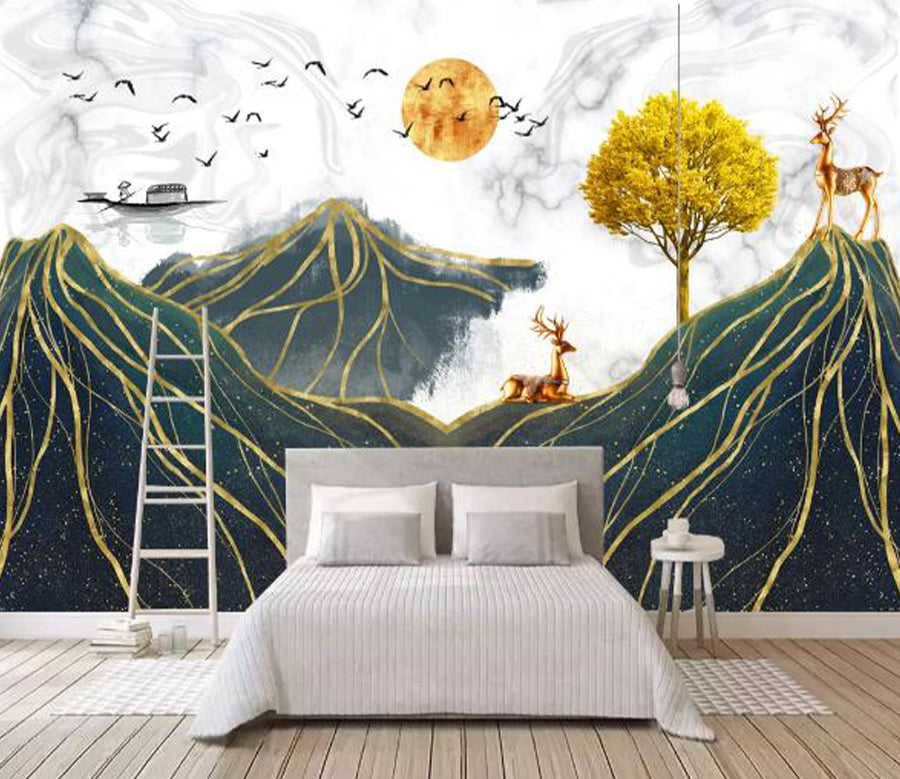 3D Tree Fawn Boat WC2275 Wall Murals