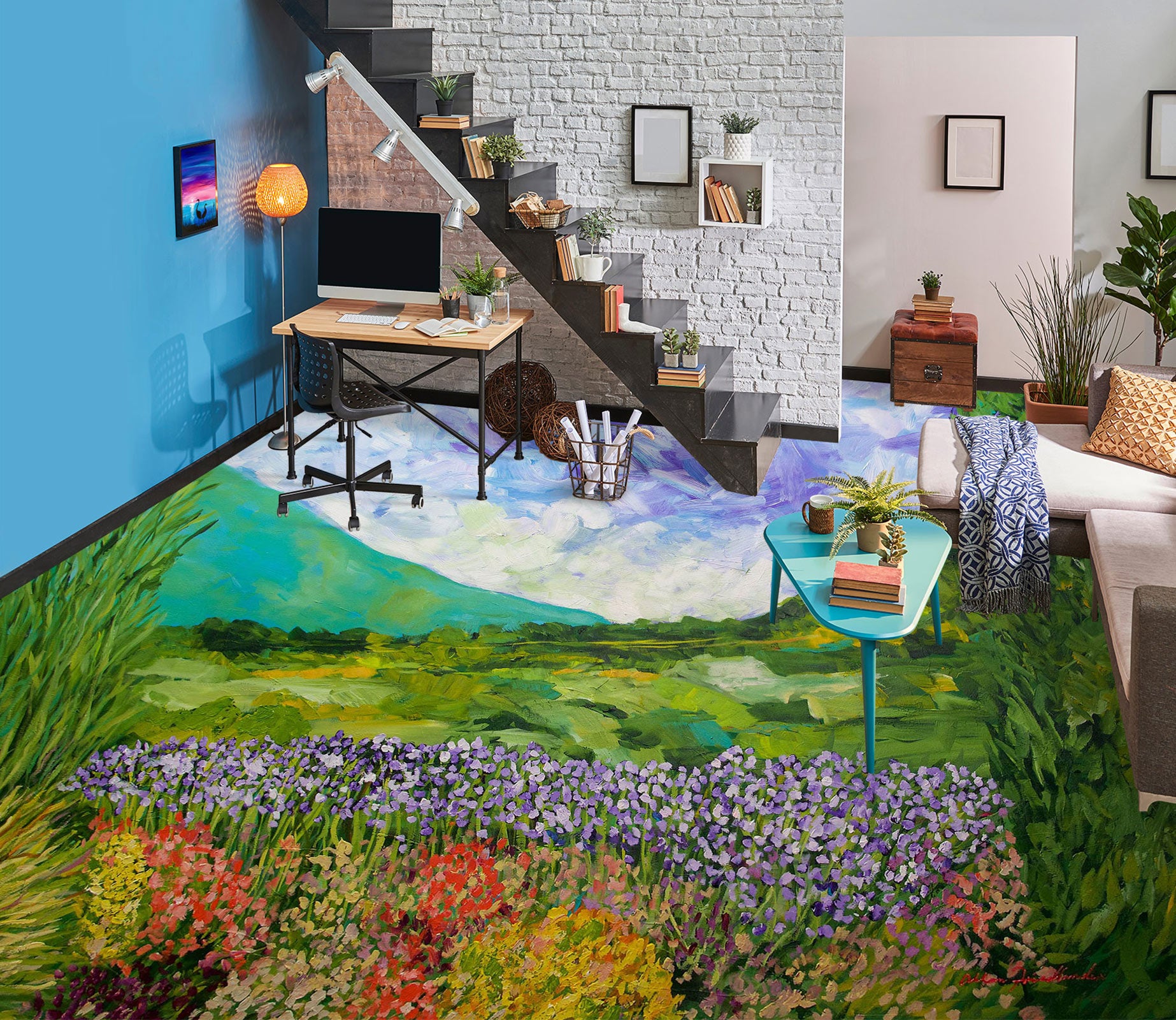 3D Grass Mountain Flowers 9677 Allan P. Friedlander Floor Mural  Wallpaper Murals Self-Adhesive Removable Print Epoxy