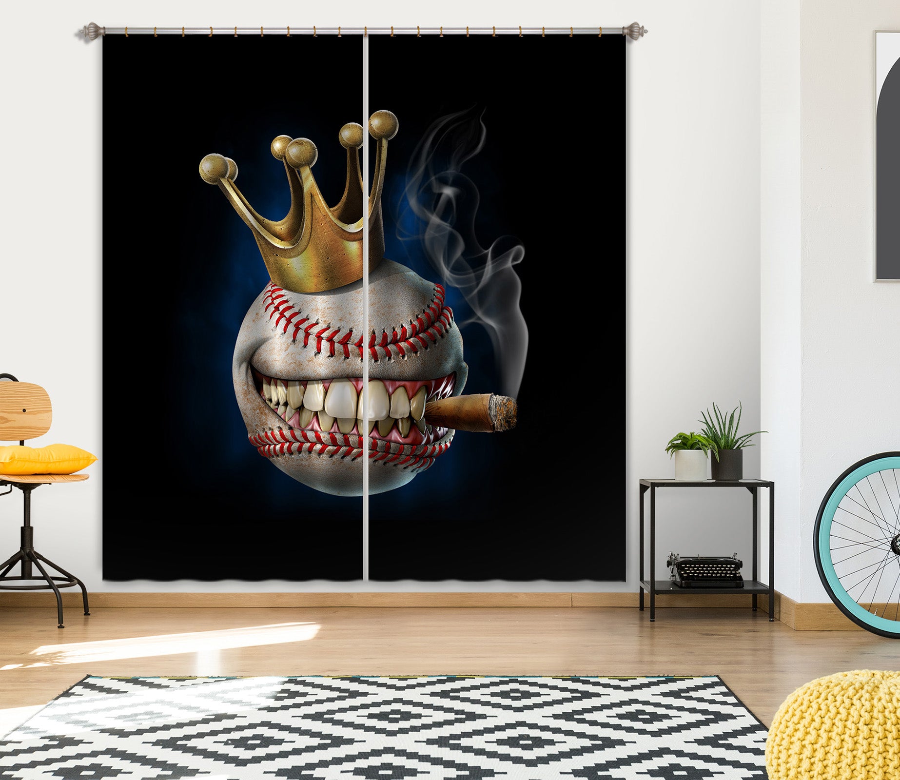 3D Crown Teeth Baseball 5048 Tom Wood Curtain Curtains Drapes