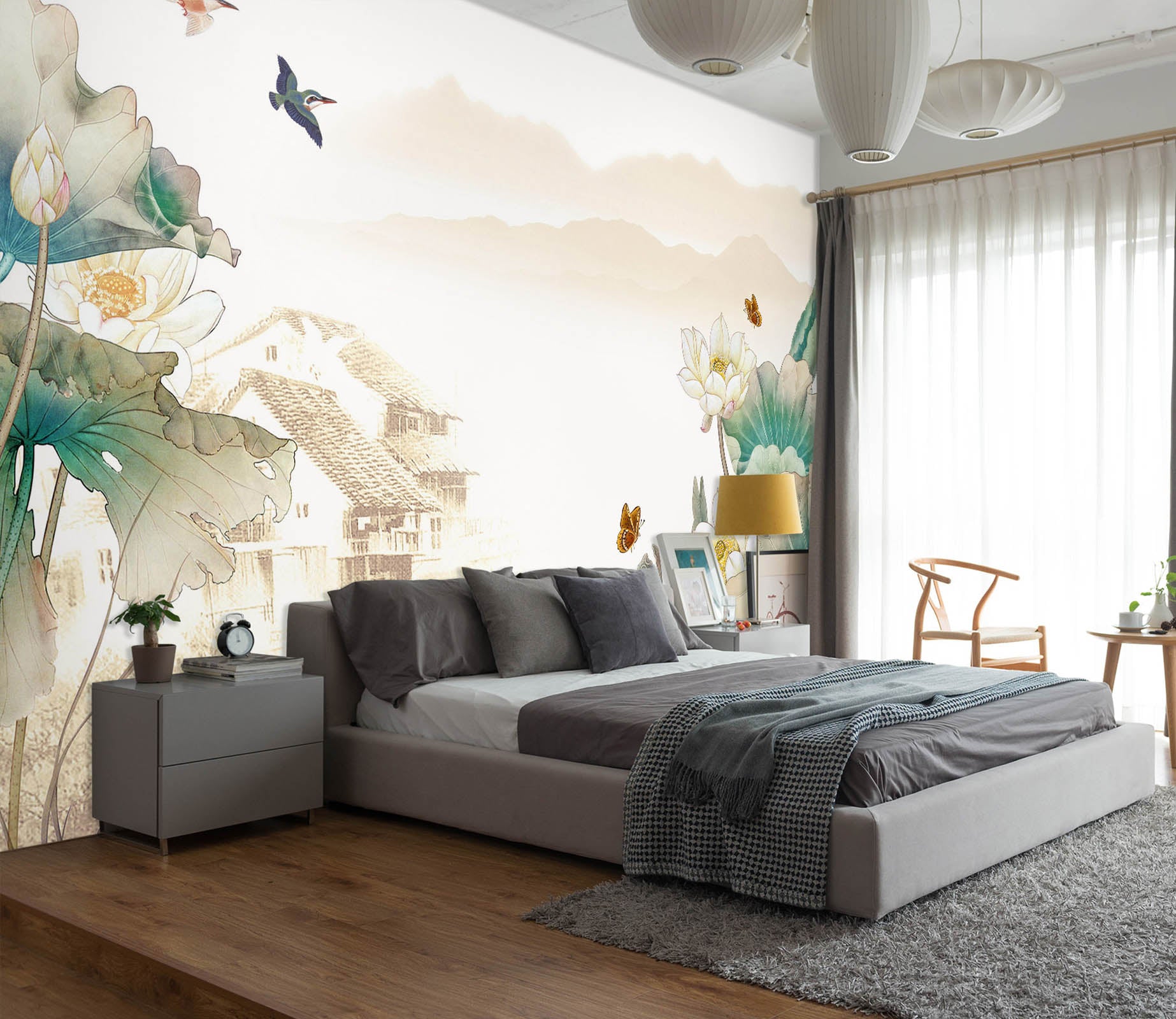 3D Lotus Leaf Bird 1476 Wall Murals