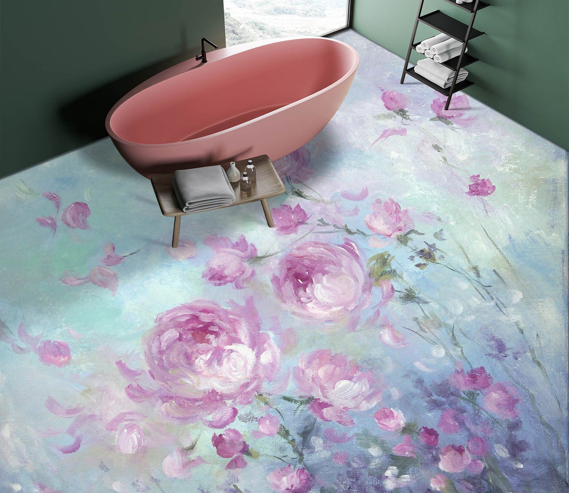 3D Pink Rose Bush 9945 Debi Coules Floor Mural  Wallpaper Murals Self-Adhesive Removable Print Epoxy