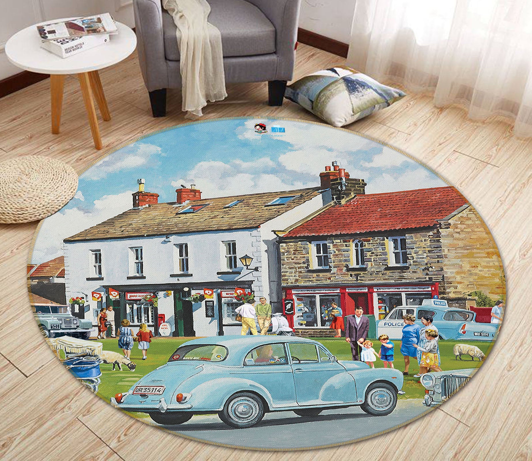 3D Car Town 46894 Trevor Mitchell Rug Round Non Slip Rug Mat