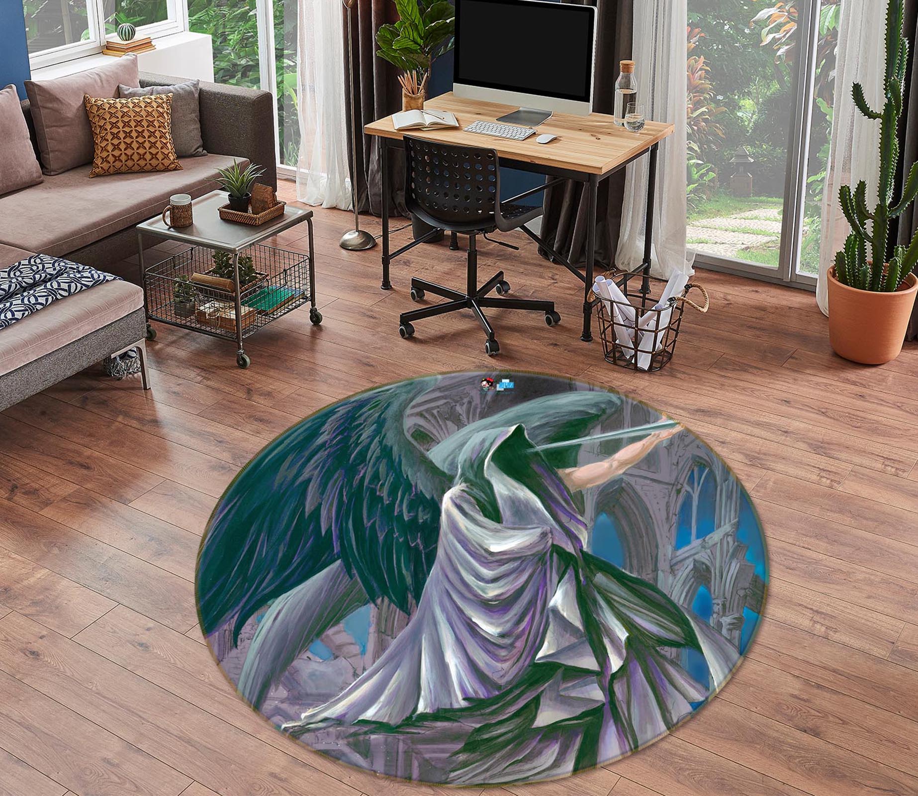 3D Dark Wings 8353 Ruth Thompson Rug Round Non Slip Rug Mat