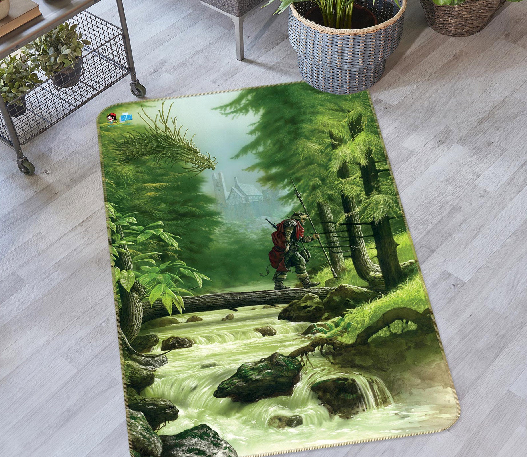 3D Forest Creek Single Log Bridge Soldier 5191 Ciruelo Rug Non Slip Rug Mat