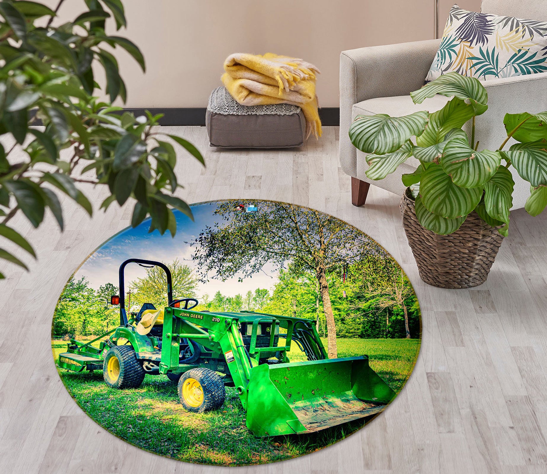 3D Green Lawn Mower 5023 Beth Sheridan Rug Round Non Slip Rug Mat