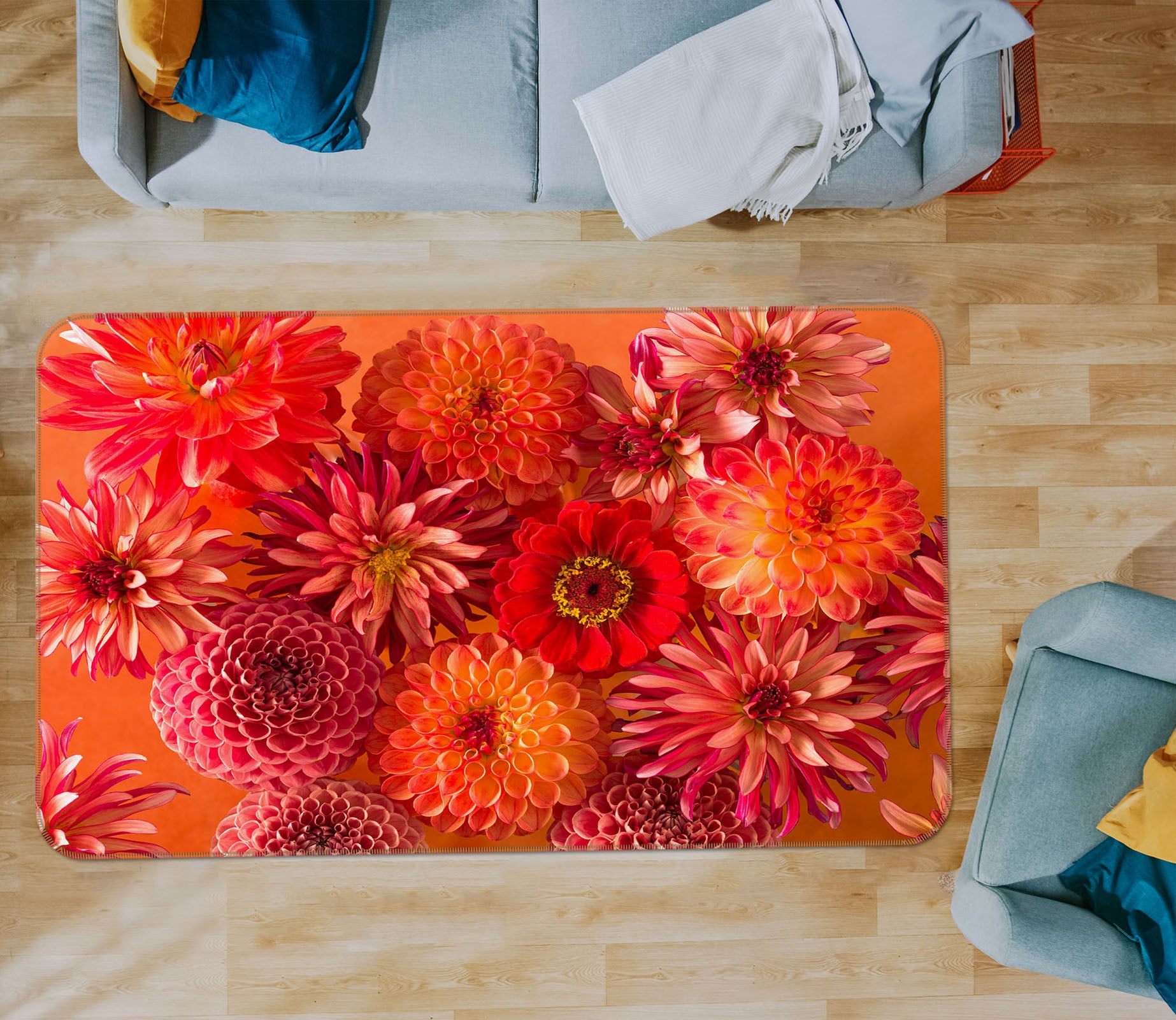 3D Red Chrysanthemum 3023 Assaf Frank Rug Non Slip Rug Mat