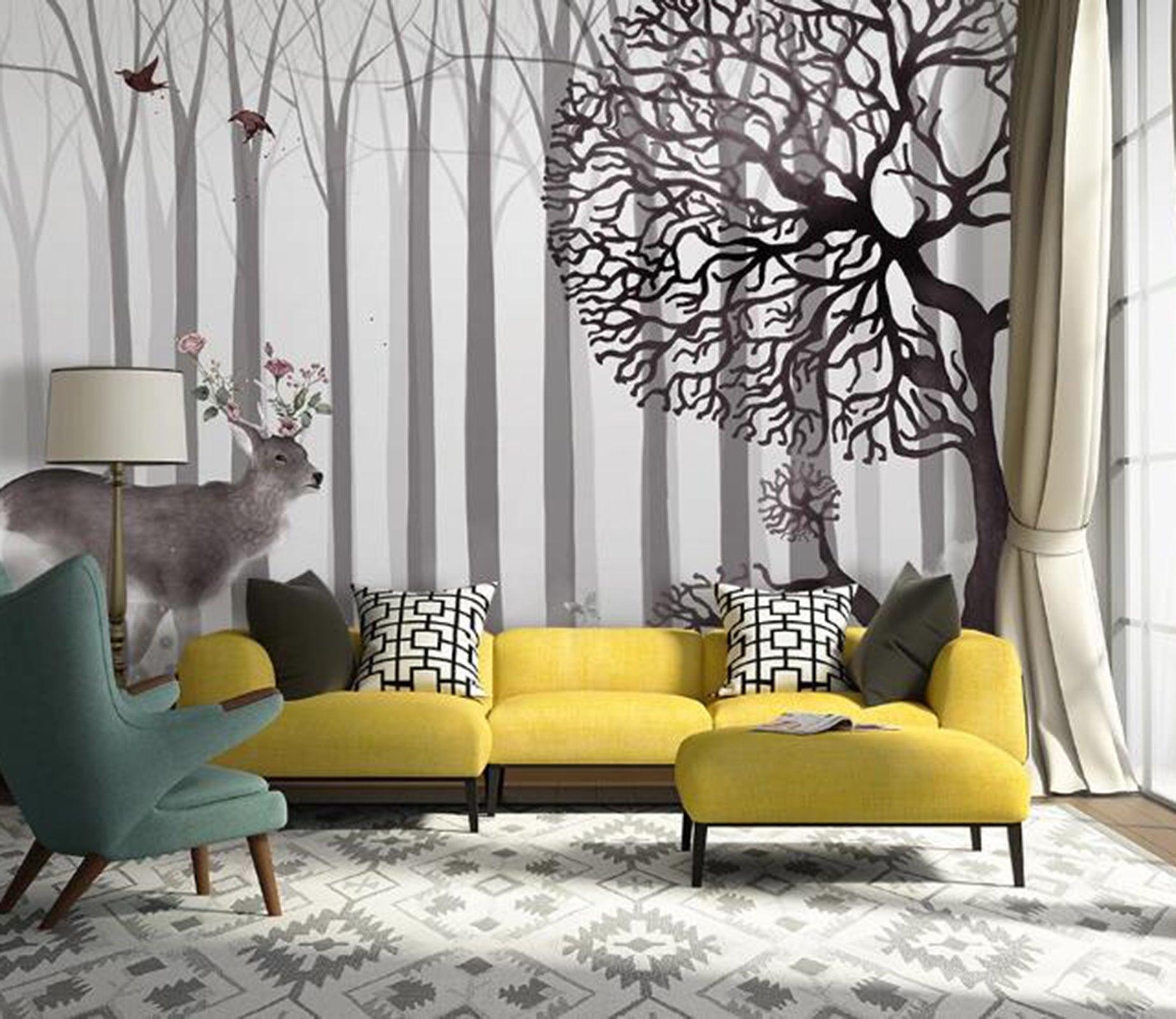 3D Deer Forest WC95 Wall Murals Wallpaper AJ Wallpaper 2 