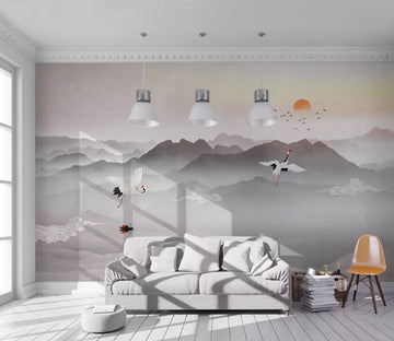 3D Mountain Crane WC2615 Wall Murals