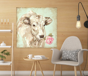 3D Pink Rose Cow 057 Debi Coules Wall Sticker