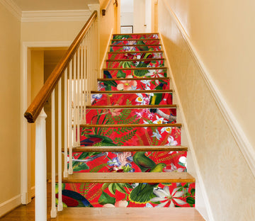 3D Green Bird Red Flowers 103225 Uta Naumann Stair Risers