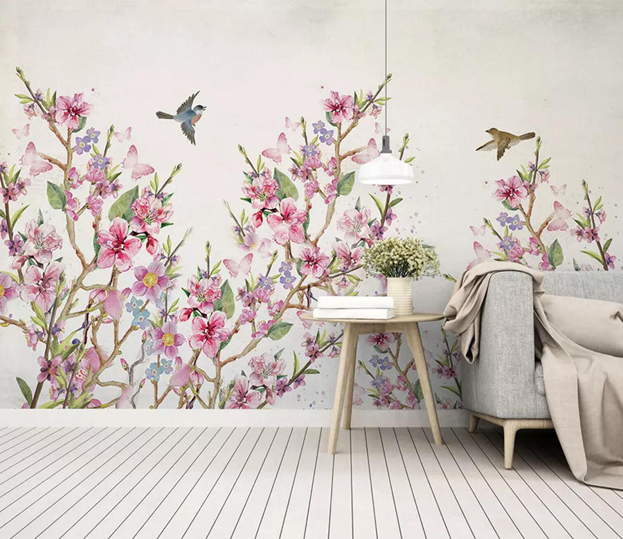 3D Red Flower Bird WC609 Wall Murals