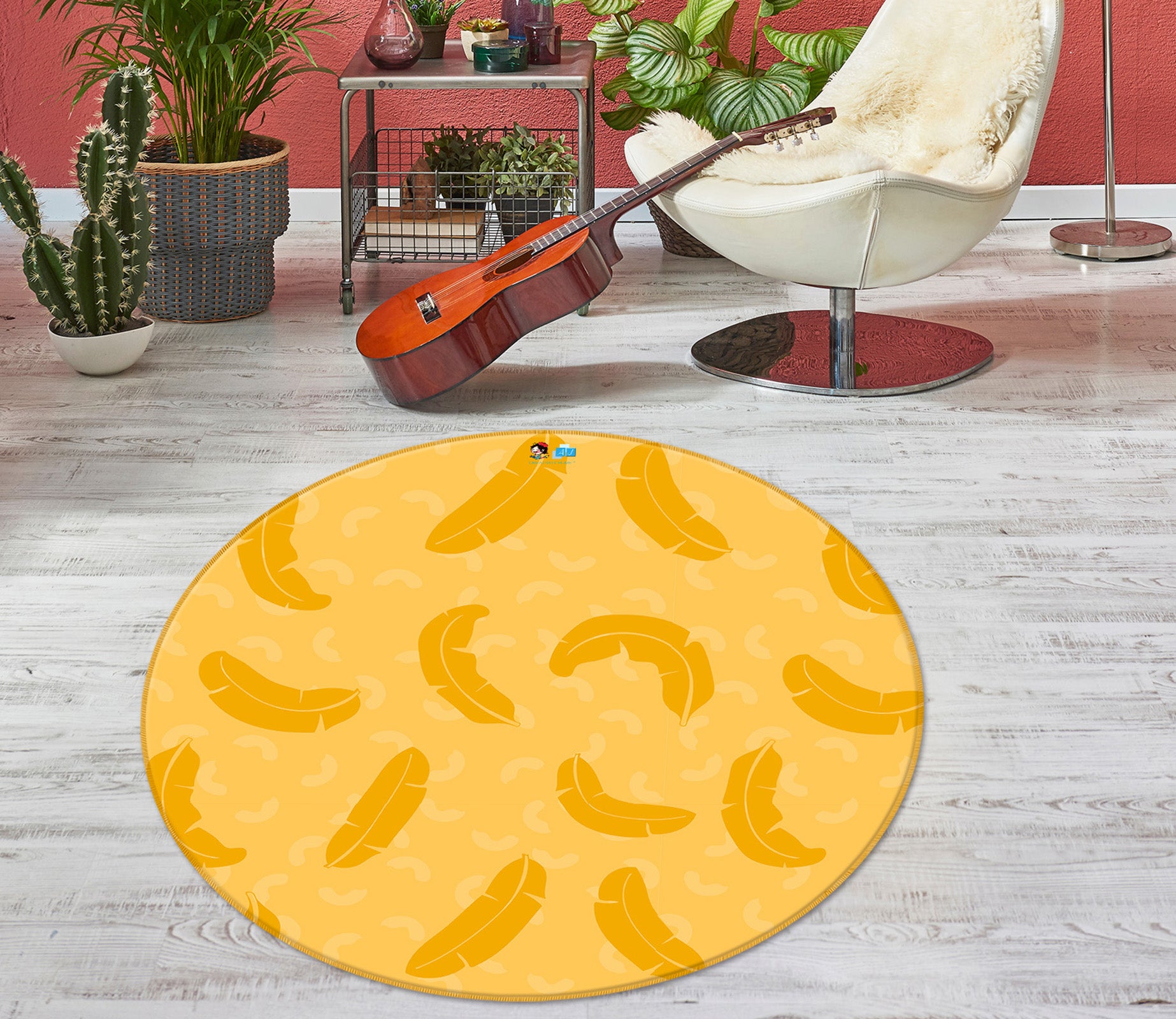 3D Yellow Leaves Pattern 10541 Kashmira Jayaprakash Rug Round Non Slip Rug Mat