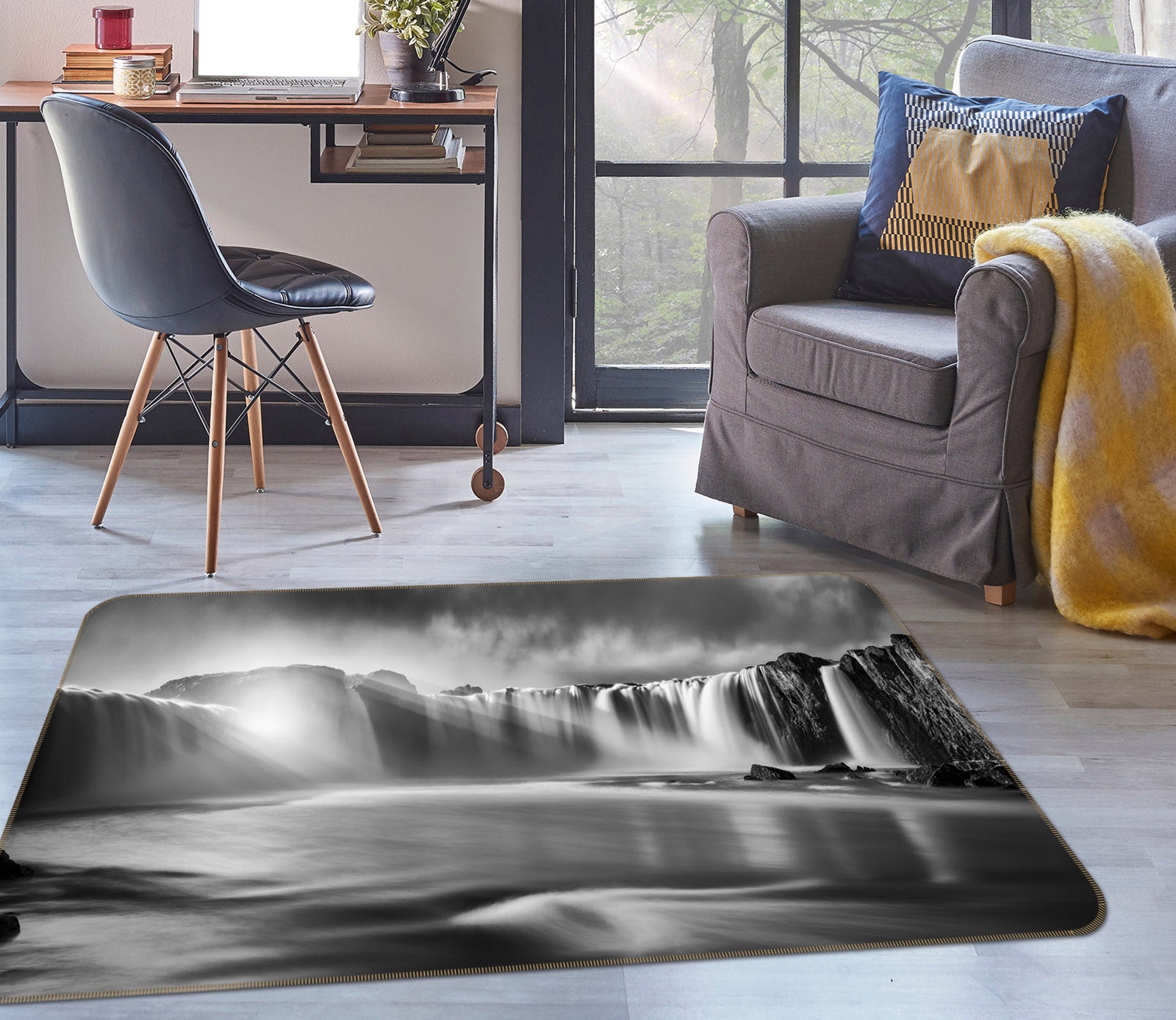 3D Grey Waterfall 1121 Marco Carmassi Rug Non Slip Rug Mat