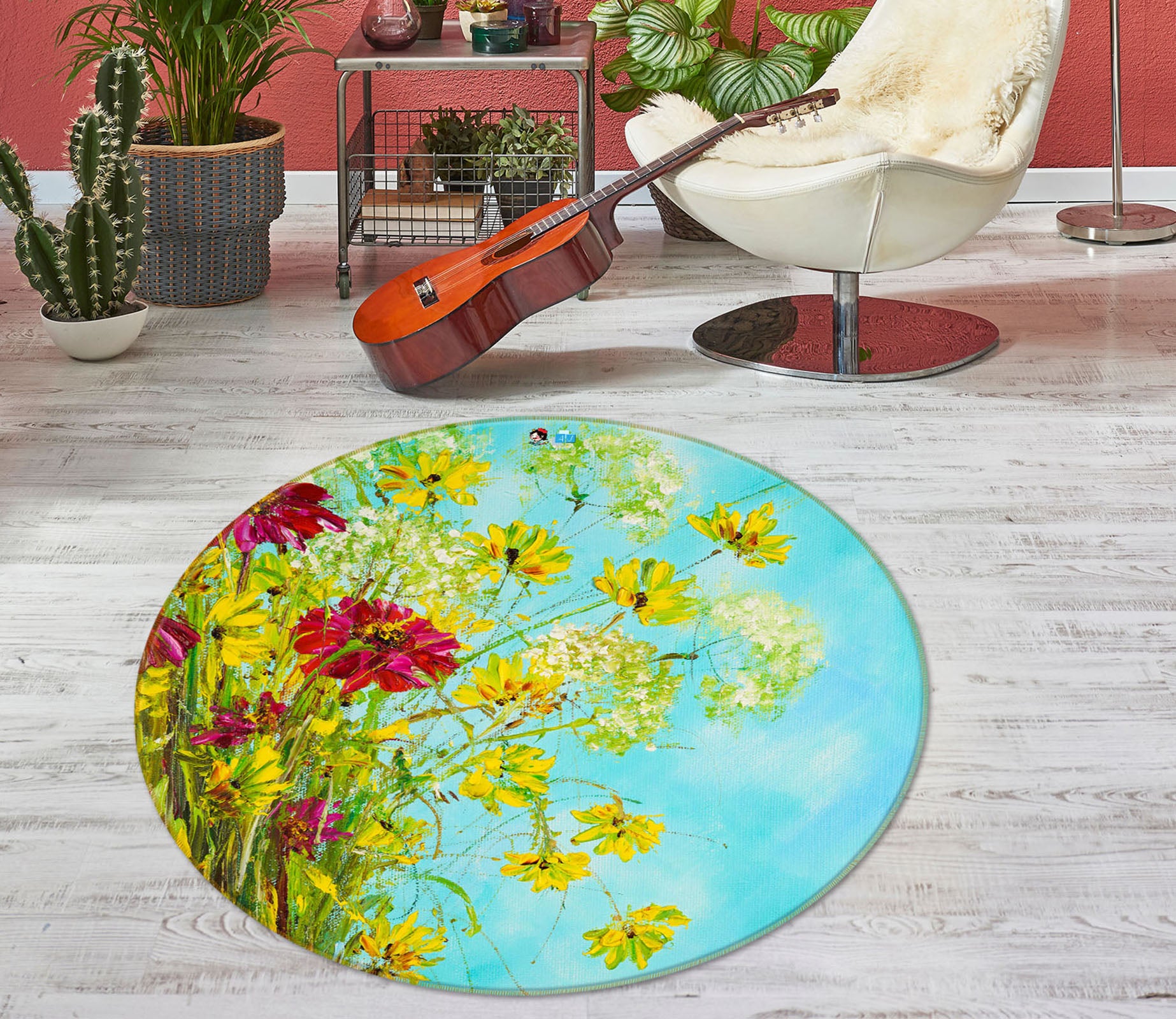 3D Yellow Flower 830 Skromova Marina Rug Round Non Slip Rug Mat