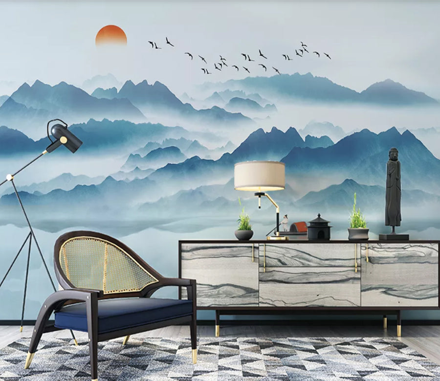 3D Blue Mountain Lake WC2083 Wall Murals