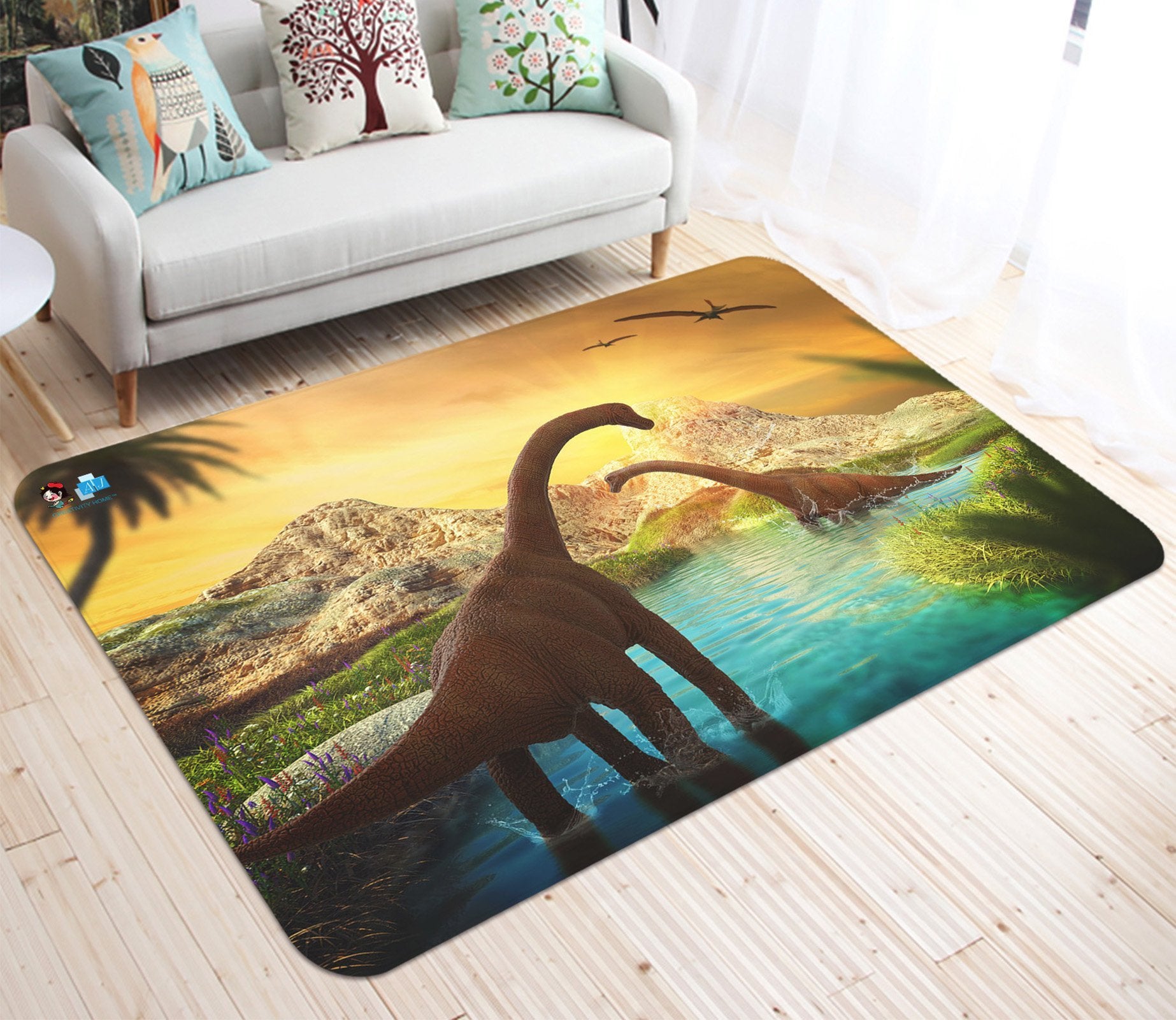 3D Brontosaurus Bathing 64 Non Slip Rug Mat Mat AJ Creativity Home 