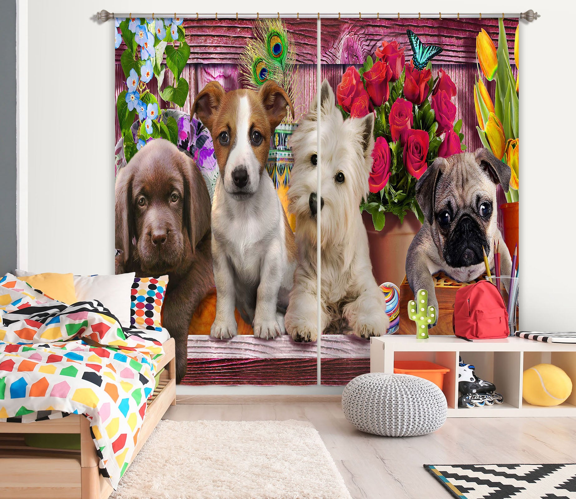 3D Cute Dog 047 Adrian Chesterman Curtain Curtains Drapes