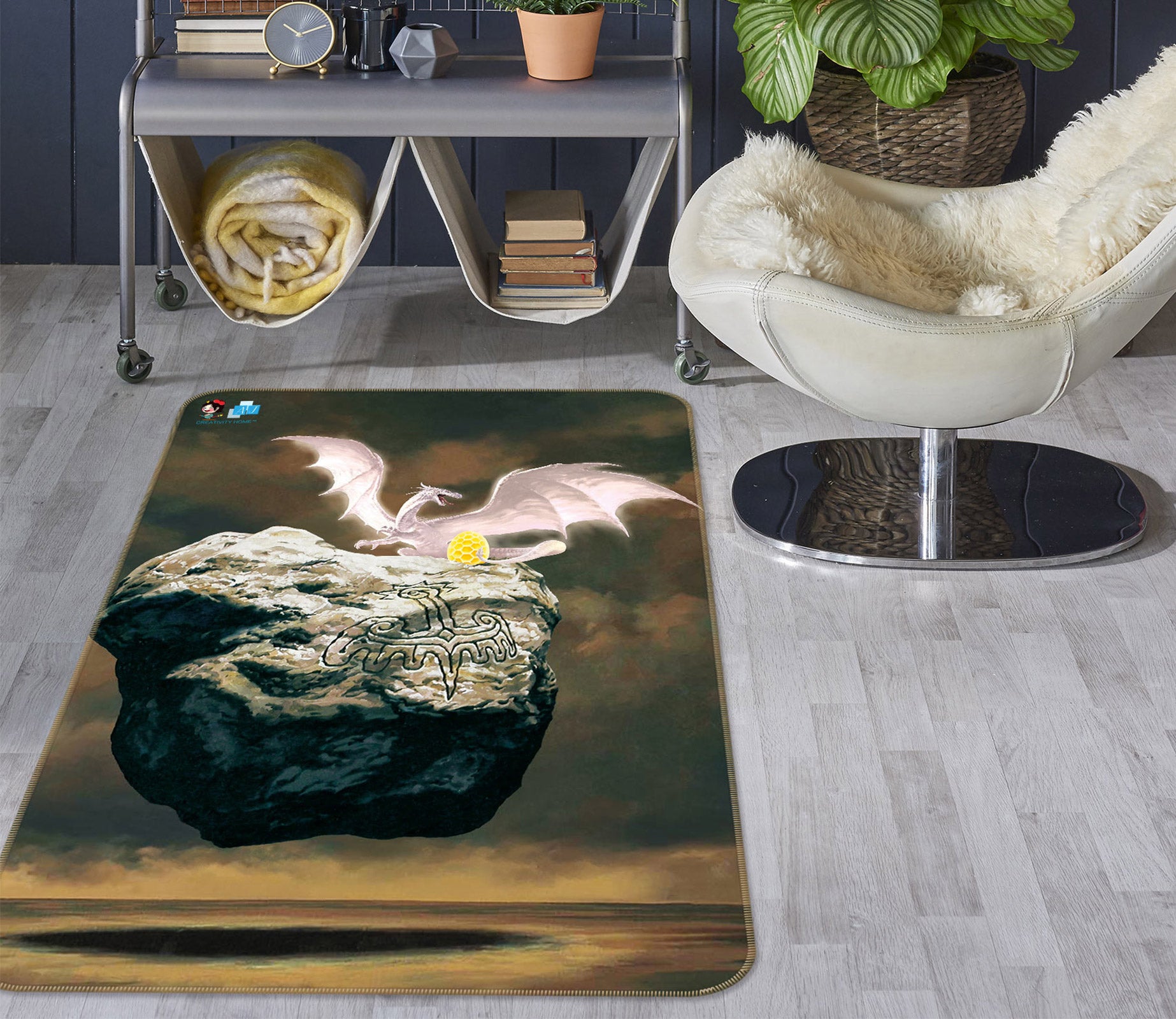 3D Stone White Dragon 6016 Ciruelo Rug Non Slip Rug Mat