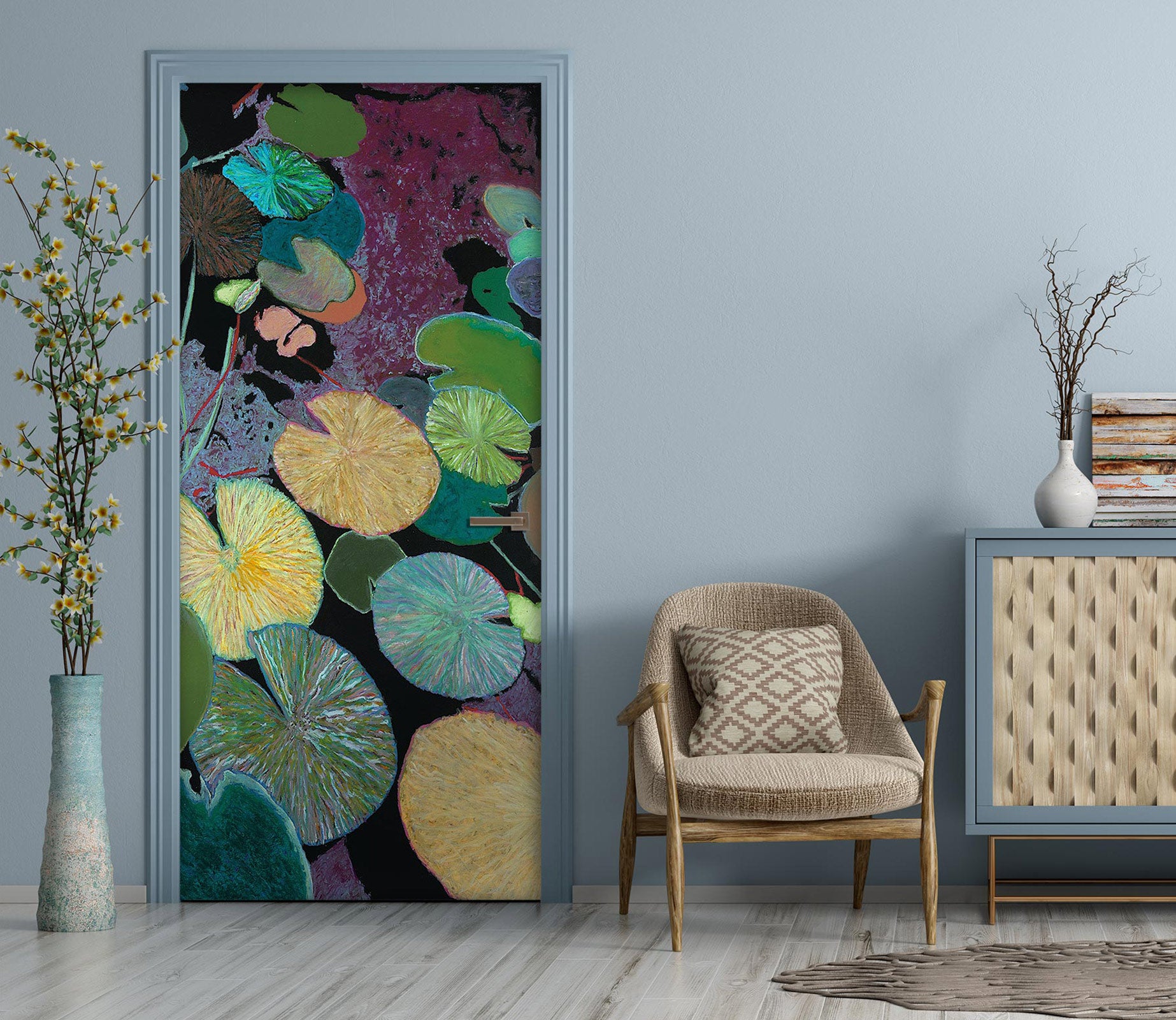 3D Green Pattern Lotus Leaf 9410 Allan P. Friedlander Door Mural