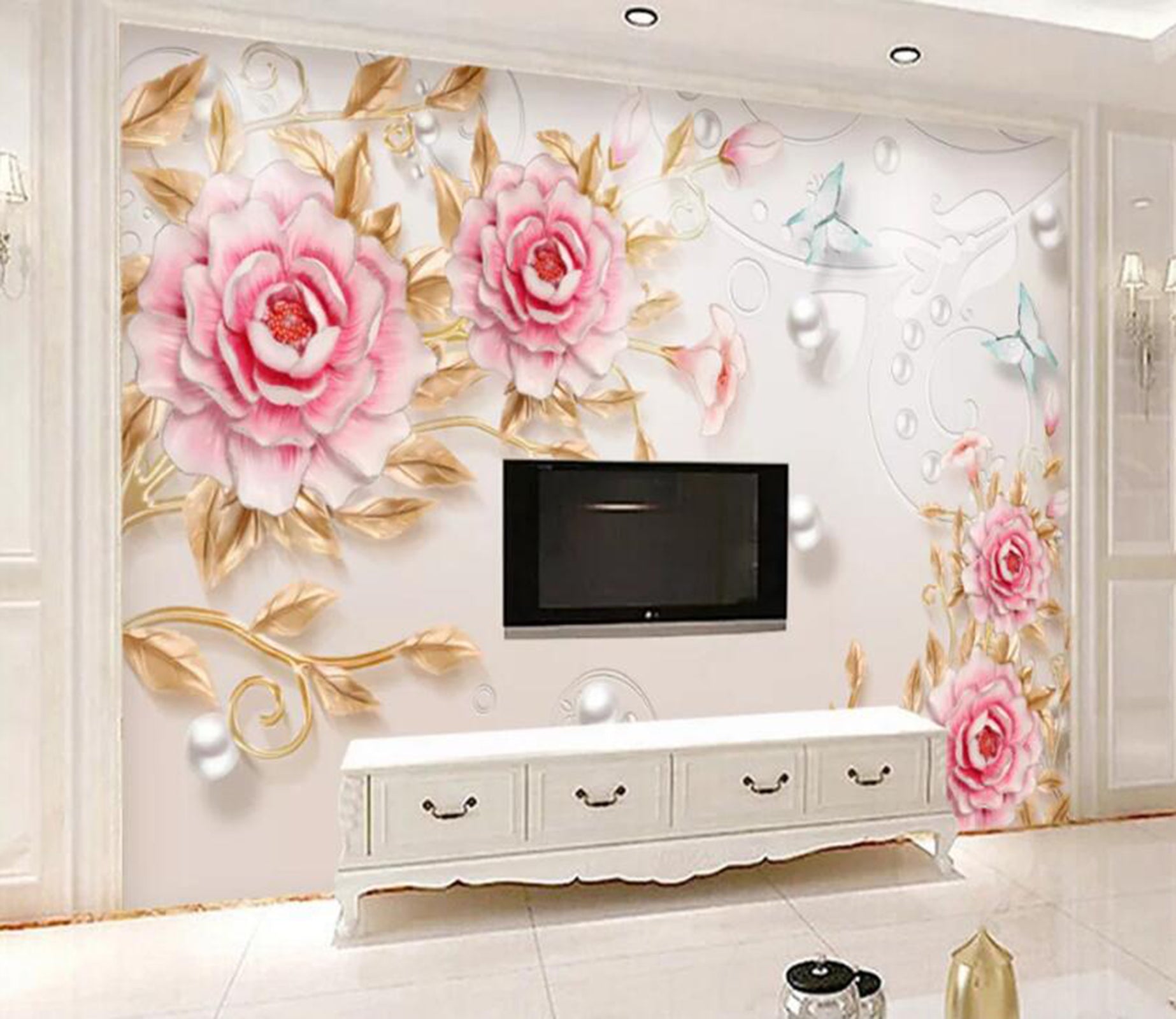 3D Flower Butterfly WC68 Wall Murals Wallpaper AJ Wallpaper 2 