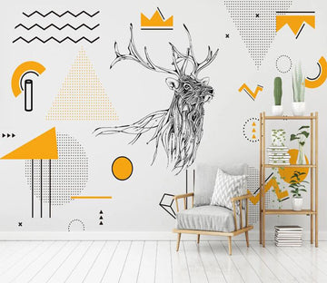 3D Deer Outlined By Black Lines 2036 Wall Murals